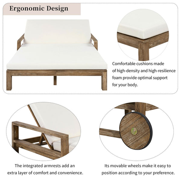 English Elm Trexm Solid Acacia Outdoor Daybed Farmhouse Slatted Frame with Adjustable Backrest TM000011AAA