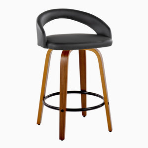English Elm Fixed-height Swivel Counterstools Mahogany Wood Chrome Footrest Velvet Seat Set of 2 Black B202S01773