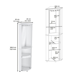English Elm Corner Corner Bar Cabinet Unit with Wine Glass Rack, Mirrored Center, 3-Tier Storage & Lower Glass Doors B097P221375