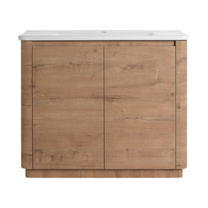 English Elm 40'' Freestanding Bathroom Vanity With White Ceramic Sink & Soft-Close Doors - Stylish Storage Solution W999S00401