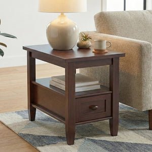 English Elm Warm Shaker Solid Wood Narrow End Table with Drawer and Open Shelf for Small Spaces B136P481648