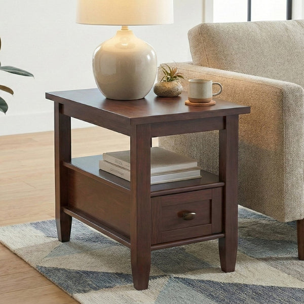 English Elm Warm Shaker Solid Wood Narrow End Table with Drawer and Open Shelf for Small Spaces B136P481648