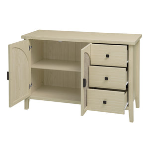 English Elm Rattan 2 Door 3 Drawer Cabinet with Adjustable Shelves, Anti-Slip Mats & Smooth Slide Rails W688P223037