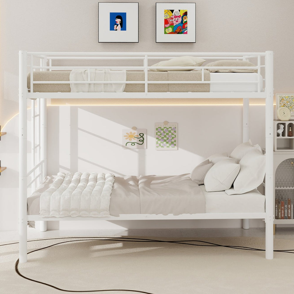 English Elm Twin Metal Bunk Bed for Kids Durable Sturdy Frame with Guardrails & Ladder, Convertible to 2 Beds White W1935P300320