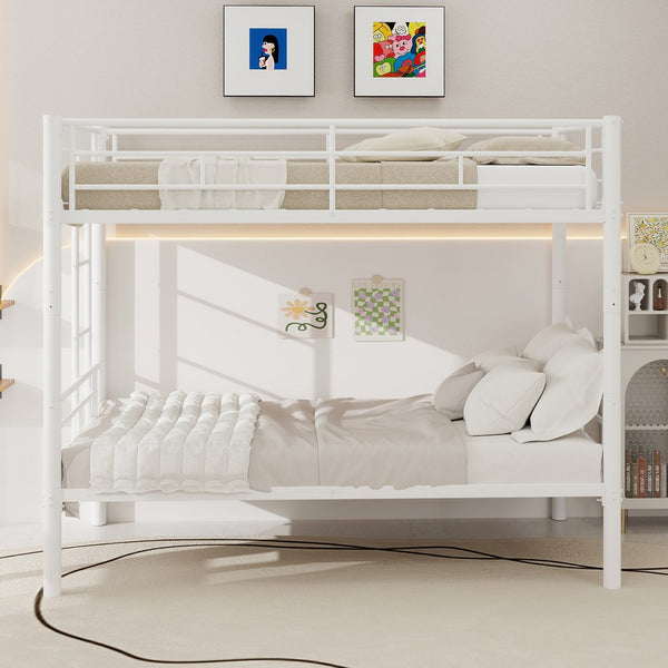 English Elm Twin Metal Bunk Bed for Kids Durable Sturdy Frame with Guardrails & Ladder, Convertible to 2 Beds White W1935P300320