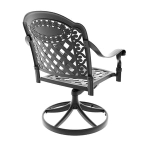 English Elm Cast Aluminum Swivel Outdoor Chairs Six Piece Set Ornate Carved Frame Weather Resistant W1710S00672