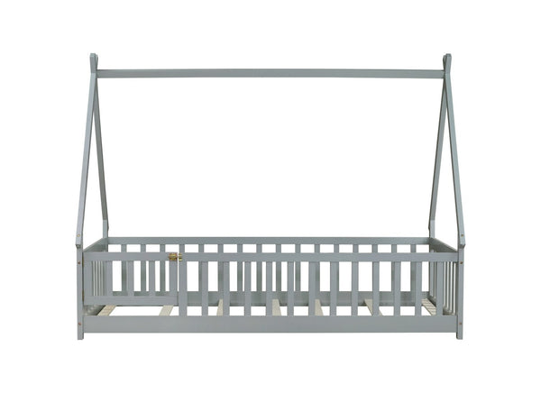 English Elm Twin Teepee Floor Bed With Guardrails And Slats - Cozy, Durable Design For Imaginative Kids' Rooms W504P345780-GIGA