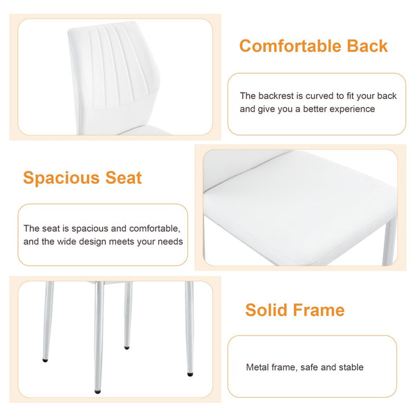 English Elm Table and Chair Set Marble Glass Top Silver Legs White Pu Seating for Modern Dining W1151S04646