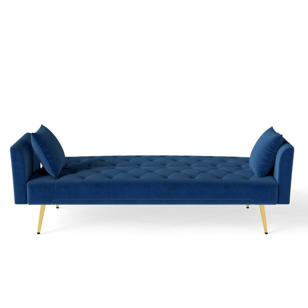 English Elm Modern Tufted Velvet Sleeper Sofa Retro Style Convertible Fold Flat for Compact Spaces Blue W2353P399459