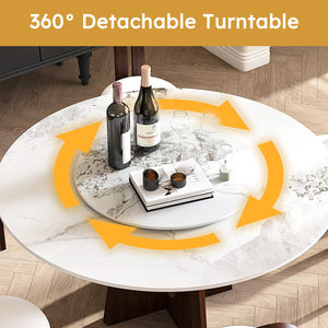 English Elm Modern Round Dining Table - 59" Sintered Stone With Walnut Base & Lazy Susan For 6-8 People W2700S00004