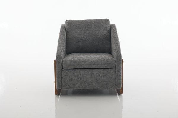 English Elm 057- Chenille Fabric Modern Armchair with Wooden Frame and Gold Trim, Ergonomic Cushioned Accent Seat for Living Room Bedroom (Gray) W527P239828