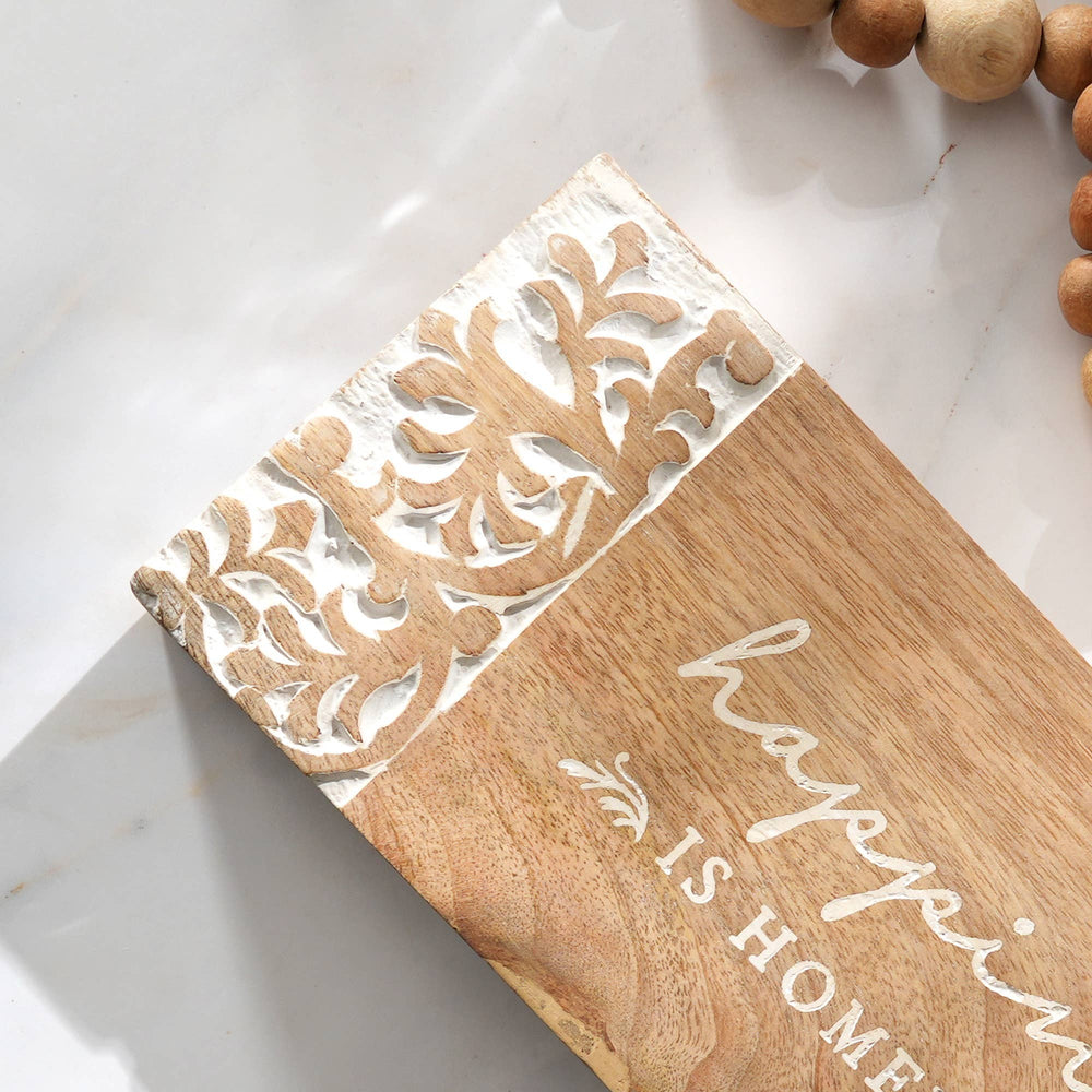 English Elm Happiness Rustic Wood Wall Sign - Handmade 10x4.5x1.5" Whitewash Decor, Durable Giftable Accent B346P336774