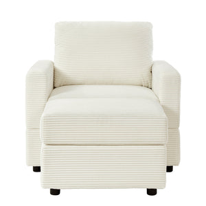 English Elm Classic Corduroy Chaise Lounge with Removable Backrest and Plush Ottoman, Stylish Living Room Seat Beige W2186S00009