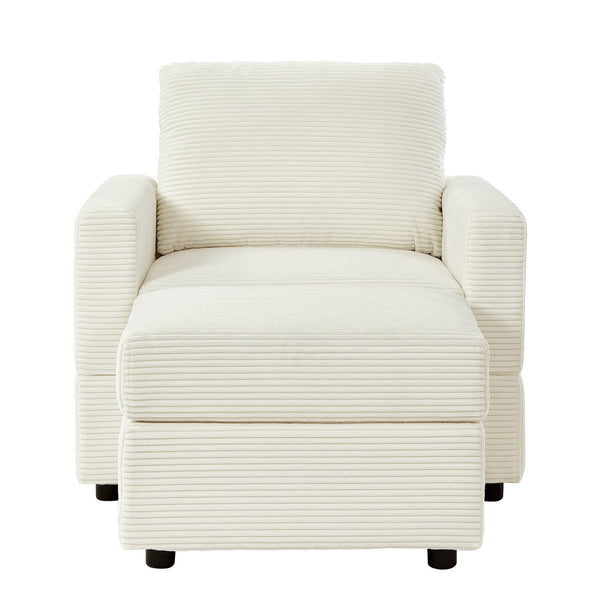 English Elm Classic Corduroy Chaise Lounge with Removable Backrest and Plush Ottoman, Stylish Living Room Seat Beige W2186S00009