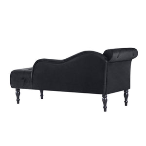 English Elm Aijia 60.6" Black Velvet Chaise Lounge With Button Tufting & Nailhead Trim For Elegant Comfort W1117P284888
