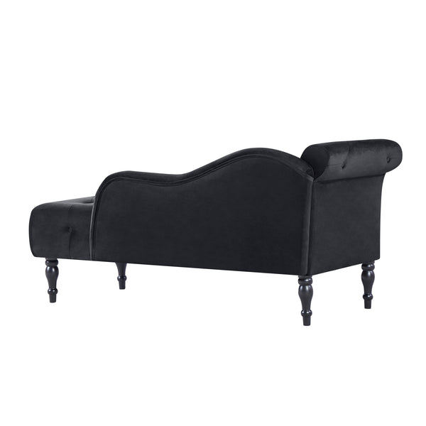 English Elm Aijia 60.6" Black Velvet Chaise Lounge With Button Tufting & Nailhead Trim For Elegant Comfort W1117P284888