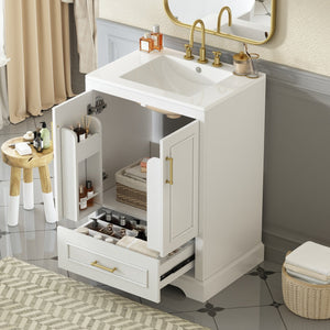 English Elm 24"Bathroom Modern Vanity with Ceramic Sink, Solid Wood Frame, Soft-Close Doors & Smart Storage System White N729P321378K