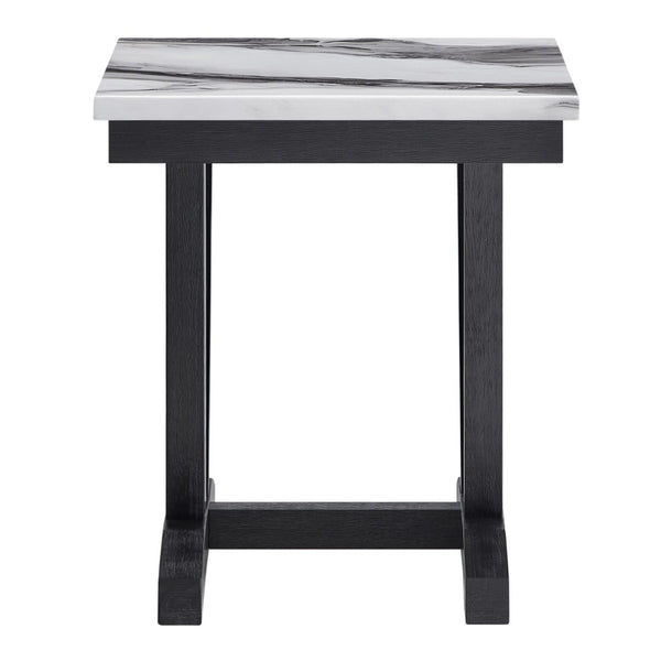 English Elm Paula Faux Marble Top End Table with Sculptural Pedestal Base for Modern Living B201P411481