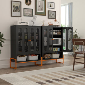 English Elm Modern Entryway Shoe Cabinet with Butterfly Doors Ventilated Shelves Steel Handle W1247P257580