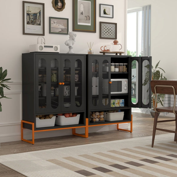 English Elm Modern Entryway Shoe Cabinet with Butterfly Doors Ventilated Shelves Steel Handle W1247P257580