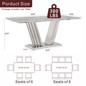 English Elm Marble Dining Table For 6-8, Modern Rectangular Faux Marble Top With Polished Stainless Steel Base W3456S00046