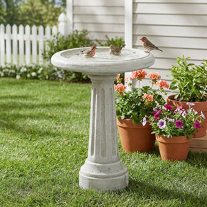 English Elm Polyresin Pedestal Birdbath with Faux Stone Finish for Garden Patio Outdoor Use N772P450050W