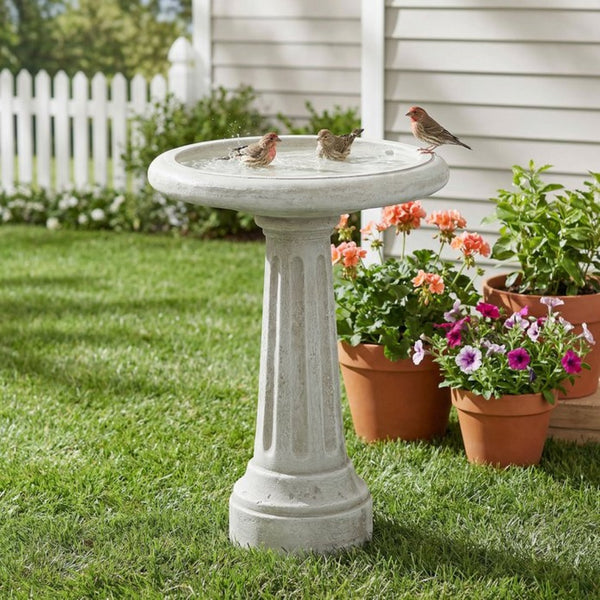 English Elm Polyresin Pedestal Birdbath with Faux Stone Finish for Garden Patio Outdoor Use N772P450050W
