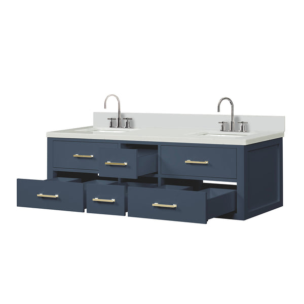 English Elm Blue Double Bath Vanity With Cultured Marble Top & Faucet Set - Stylish Storage For Modern Spaces B2731P258048