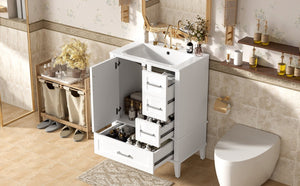 English Elm 24" Olive Bathroom Vanity Solid Wood Frame Ceramic Sink Gold Hardware Soft Close White N729P373276K