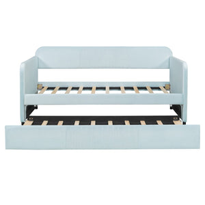 English Elm Upholstered Velvet Twin Daybed with Pull Out Trundle Sofa for Guest or Kids Room LP100127AAC