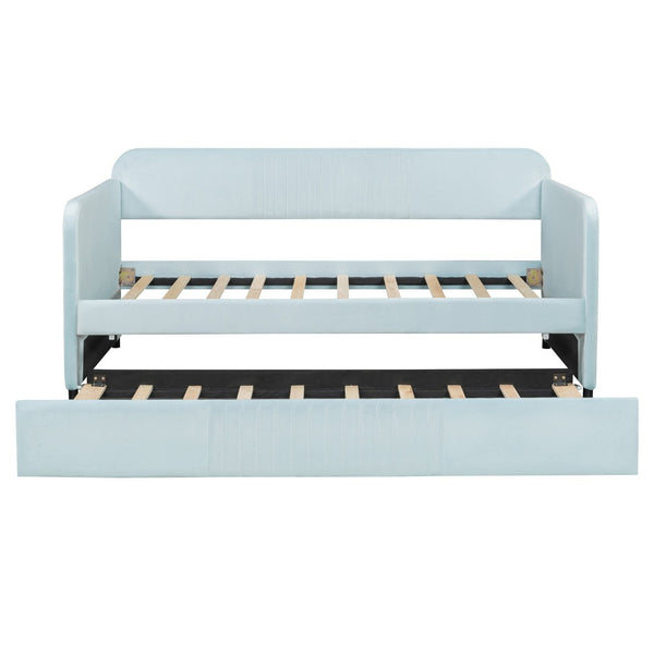 English Elm Upholstered Velvet Twin Daybed with Pull Out Trundle Sofa for Guest or Kids Room LP100127AAC