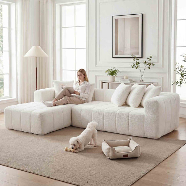 English Elm 107.9"cloud Modular Sectional with Deep Sink Cushions Legless Low Profile Living Room Lounge White W5515S00012