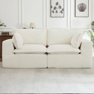 English Elm Loveseat Corduroy Cloud Couch Modular Design with Plush Pocket Spring Cushioning White W2339P400880