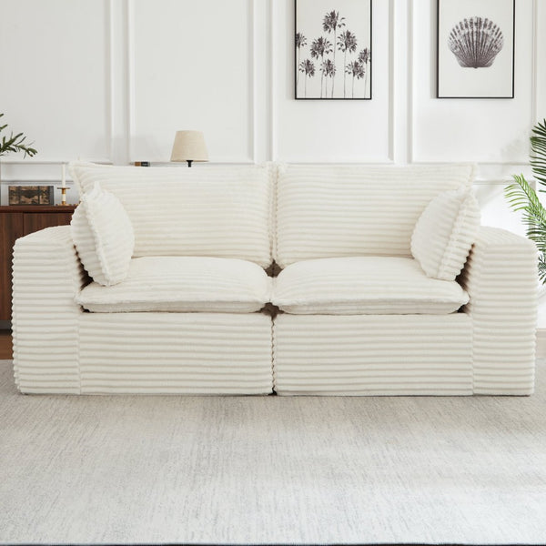 English Elm Loveseat Corduroy Cloud Couch Modular Design with Plush Pocket Spring Cushioning White W2339P400880