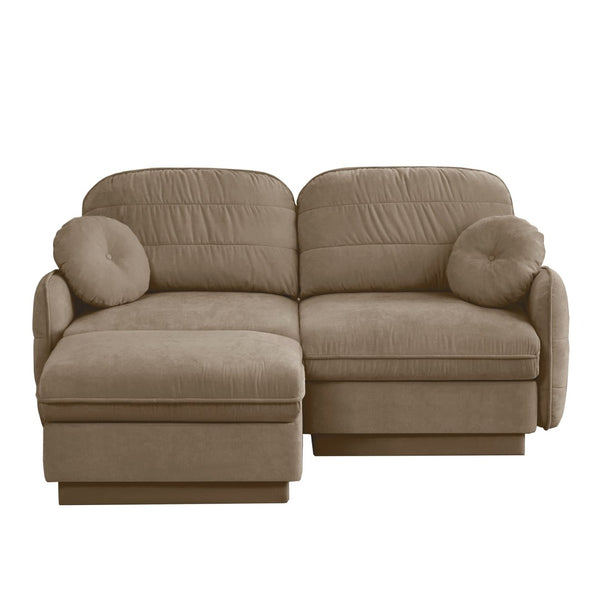 English Elm Chenille Cloud Modular Loveseat with Deep Foam Cushions Quilted Back and Ottoman Light Coffee W714S01757