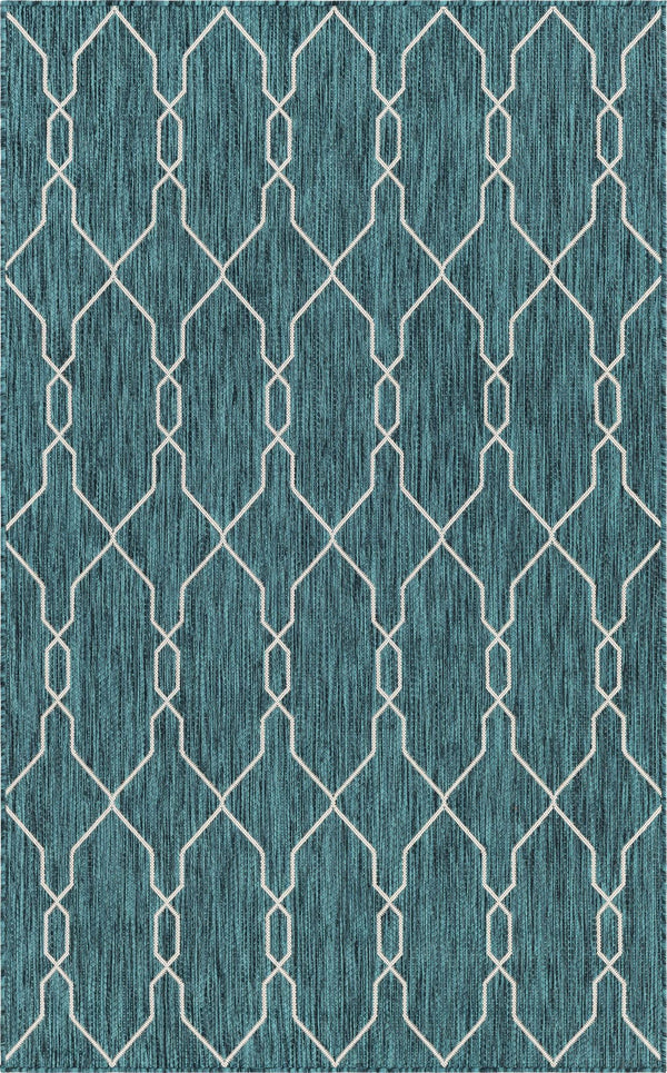 Unique Loom Outdoor Trellis Links Trellis Machine Made Trellis Rug Teal, Ivory 5' 3" x 8' 0"