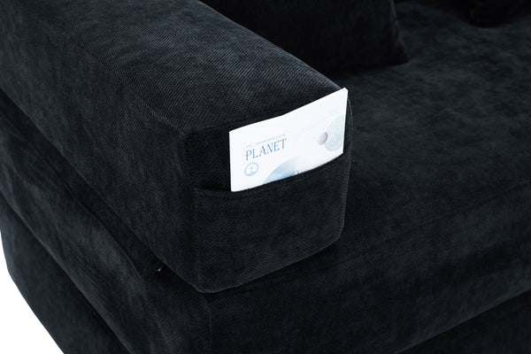 English Elm UNITED Folding Sofa Bed with Removable Cover Zipper, Chenille Memory Foam Sleeper for Small Spaces Black W1568P293809