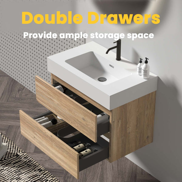 English Elm Alice Floating Bathroom Vanity Rosewood Finish Engineered Stone Basin Triple Drawer W1865S00116