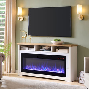English Elm 70" Wood Tone Media Console with Built-in Electric Fireplace for Living Room Warmth W1769P291912