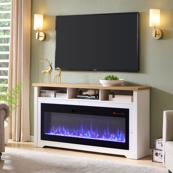 English Elm 70 Inch Faux Marble Electric Fireplace Tv Stand with Smart 3d Flame Media Console W1769S00013