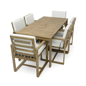 English Elm Patio Light Teak Acacia Wood Dining Set with Removable Beige Cushions, 6-Piece Outdoor Table & Chairs SZ000090AAA