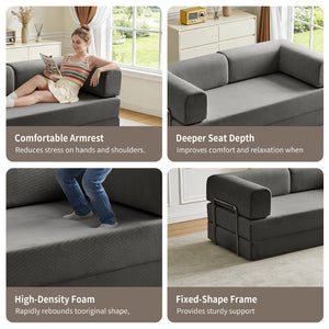 English Elm Cloud Corduroy Tri-fold Futon Sofa Converts to Bed for Dorms and Small Spaces W1765P295042