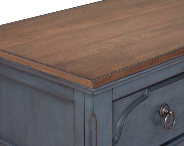 English Elm 5-Drawer Coastal Chest in Corduroy Blue Finish with Felt-Lined Top Drawer & Antique Pewter Hardware B108P193085