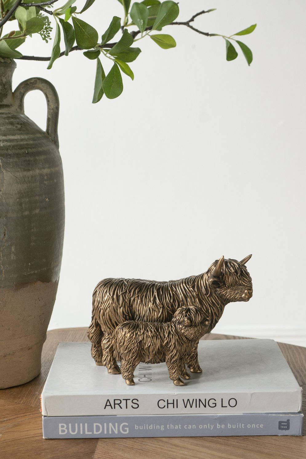 English Elm 7.5x4.5x5.5" Lifelike Highland Cow & Calf Figurine in Antique Bronze Finish — Detailed Rustic Home Accent W2078P392260