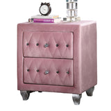 English Elm Beautiful Pink Color 1 Piece Nightstand Bedroom Furniture Bedside Table Crystal-Like Acrylic Knob 2-Drawers Storage