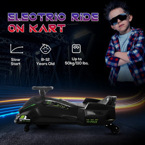 English Elm Aosom Kids Battery Powered Drift Kart with Led Lights Music and Slow Start Feature Black W2225P217183