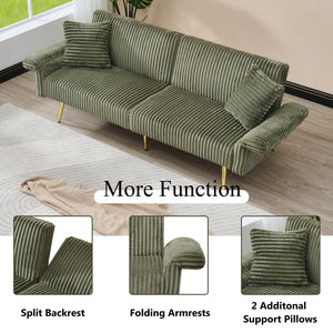 English Elm 79 Corduroy Sofa Bed Foldable Double Convertible Sleeper with Folding Armrests for Compact Living Rooms Green W2290P250574