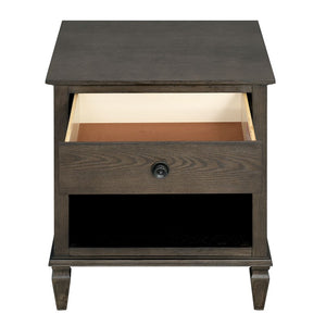 English Elm Victoria Aged Oak Nightstand with Solid Wood Legs, Wire-Brushed Veneer, Drawer & Open Shelf Brown 27.25 L x 22.75 W x 27.25 H B035P341166