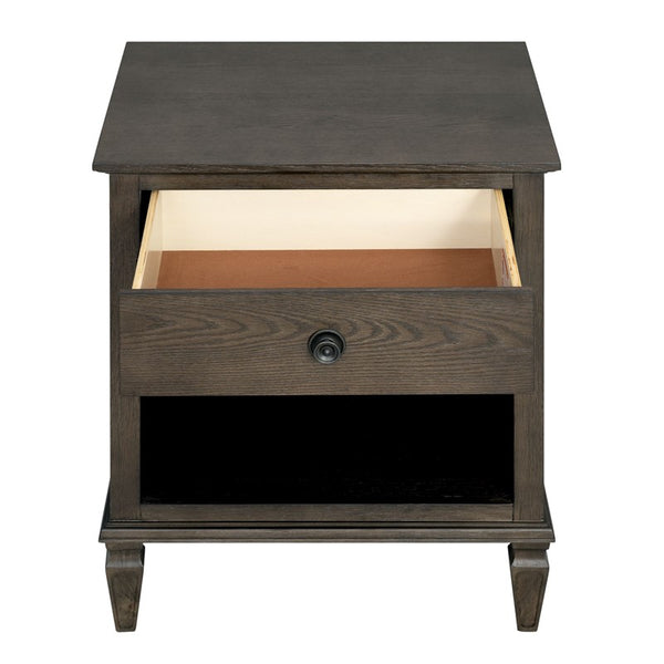 English Elm Victoria Aged Oak Nightstand with Solid Wood Legs, Wire-Brushed Veneer, Drawer & Open Shelf Brown 27.25 L x 22.75 W x 27.25 H B035P341166