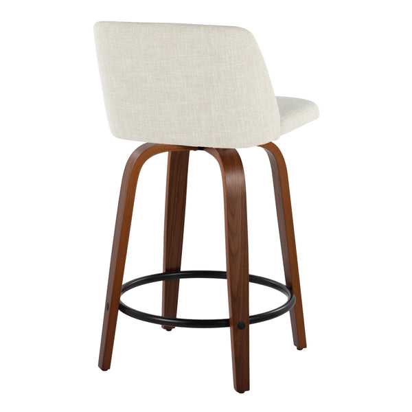 English Elm Toriano Mid-Century Counter Stool Set of 2 — 24" Fixed-Height Swivel Upholstered Seat, Walnut Finish Cream B202S00095
